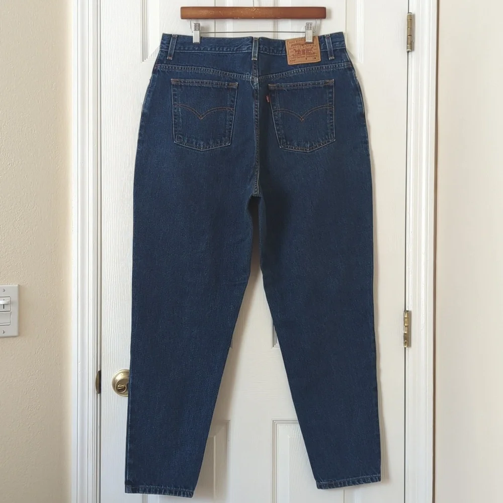 Levi's 90's Vintage 550 Dark Wash High Rise Relaxed Fit Tapered Leg Mom Jeans 18 - Picture 4 of 15